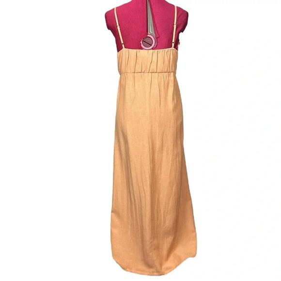 NWT Roxy linen blend spaghetti straps front knot empire waist maxi dress slit - Picture 7 of 12